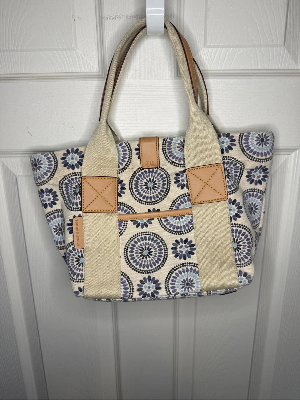 Tommy Hilfiger Nautical Floral Canvas Tote Bag Anchor Logo Coastal Prep